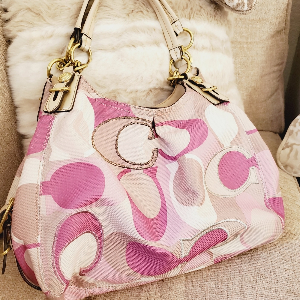 COACH Mia Signature Embroidered Scarf Print Maggie Pink Multicolor 16335